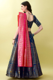 Prussian Blue Woven Zari Art Silk Panelled Style Lehenga