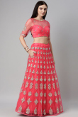 Punch Pink Net Embroidered Lehenga