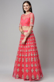 Punch Pink Net Embroidered Lehenga