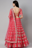 Punch Pink Net Embroidered Lehenga