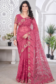 Punch Pink Net Saree with Stone Work for Wedding