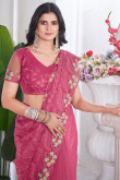 Punch Pink Net Saree with Stone Work for Wedding