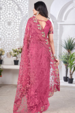Punch Pink Net Saree with Stone Work for Wedding