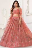 Punch Pink Sequins Embroidered Flared Style Net Lehenga