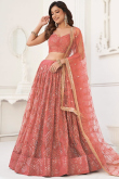 Punch Pink Sequins Embroidered Flared Style Net Lehenga