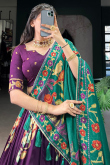 Purple A Line Silk Blend Printed Lehenga For Festival 