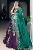 Purple A Line Silk Blend Printed Lehenga For Festival 