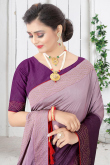 Purple And Mauve Stone Work Art Silk Saree
