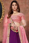 Purple Art Silk Embroidered Lehenga