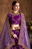 Purple Art Silk Resham Embroidered Panelled Lehenga