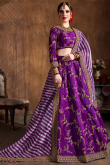 Purple Art Silk Resham Embroidered Panelled Lehenga