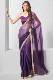 Purple Chiffon Printed Ombre Saree With Lace