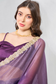 Purple Chiffon Printed Ombre Saree With Lace