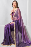 Purple Chiffon Printed Ombre Saree With Lace