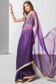 Purple Chiffon Printed Ombre Saree With Lace