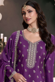 Purple Chinnon Sharara Suit With Sequins Work For Diwali