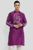 Purple Dupion Silk Printed Straight Cut Kurta
