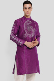 Purple Dupion Silk Printed Straight Cut Kurta