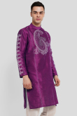 Purple Dupion Silk Printed Straight Cut Kurta