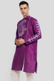 Purple Dupion Silk Printed Straight Cut Kurta