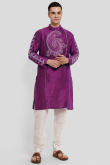 Purple Dupion Silk Printed Straight Cut Men's Kurta Churidar