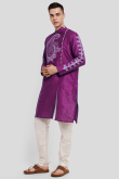 Purple Dupion Silk Printed Straight Cut Men's Kurta Churidar