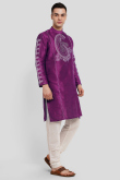 Purple Dupion Silk Printed Straight Cut Men's Kurta Churidar