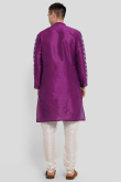 Purple Dupion Silk Printed Straight Cut Men's Kurta Churidar