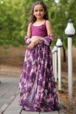 Purple Floral Print Georgette Flared Style Girl's Lehenga 