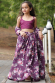 Purple Floral Print Georgette Flared Style Girl's Lehenga 
