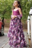 Purple Floral Print Georgette Flared Style Girl's Lehenga 