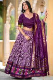 Purple Foil Printed Tussar Silk Flared Style Chaniya Choli
