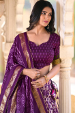 Purple Foil Printed Tussar Silk Flared Style Chaniya Choli