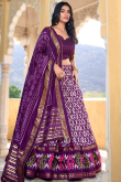 Purple Foil Printed Tussar Silk Flared Style Chaniya Choli