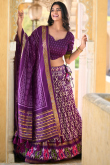 Purple Foil Printed Tussar Silk Flared Style Chaniya Choli