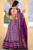 Purple Foil Printed Tussar Silk Flared Style Chaniya Choli