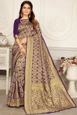 Purple Jacquard Silk Saree With Silk Blouse