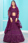 Purple Net Embroidered A Line Lehenga