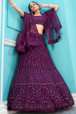 Purple Net Embroidered A Line Lehenga