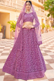 Purple Net Lehenga for Party Wear with Thread embroidery