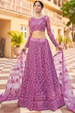 Purple Net Lehenga for Party Wear with Thread embroidery