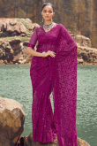 Purple Net Embroidered Light Weight Saree