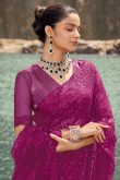 Purple Net Embroidered Light Weight Saree