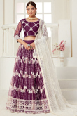 Purple Net Embroidered Wedding Wear Lehenga