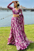 Purple Organza Printed Flared Lehenga