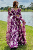 Purple Organza Printed Flared Lehenga