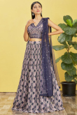 Purple Printed Chinnon Sangeet Lehenga With Embroidery 