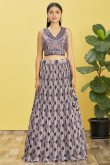 Purple Printed Chinnon Sangeet Lehenga With Embroidery 