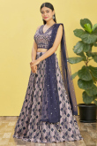 Purple Printed Chinnon Sangeet Lehenga With Embroidery 