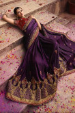 Purple Silk Saree With Velvet Blouse